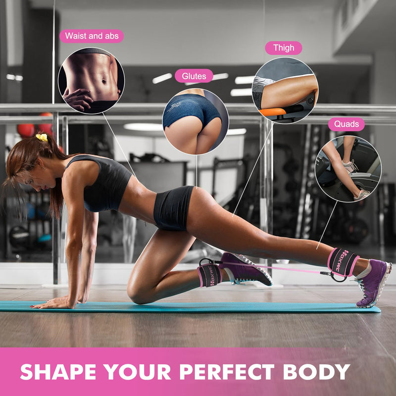 [Australia] - Ankle Resistance Bands with Cuffs, Ankle Bands for Working Out, Ankle Resistance Band for Leg, Booty Workout Equipment for Kickbacks Hip Fitness Training, Exercise Bands for Butt Lift Women 1-pink 