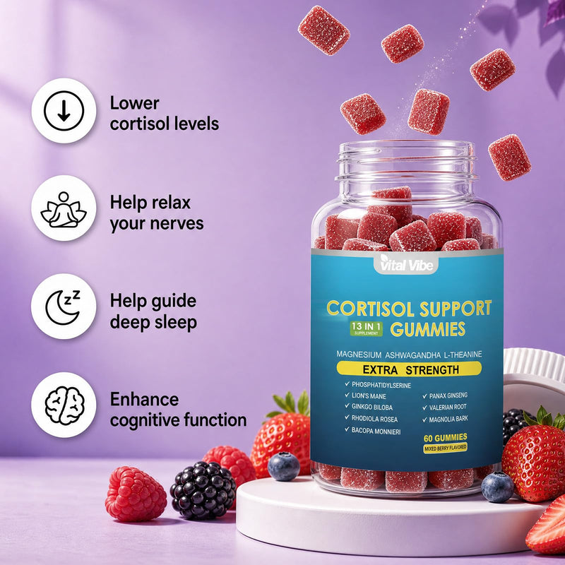 Cortisol and Myo-inositol All-in-One Supplement, 150 Gummies | 13-in-1 Cortisol Reducing Suuplement, D-Chiro Inositol, Magnesium, Ashwagandha, L-Theanine, Supports Sleep, Focus & Stress
