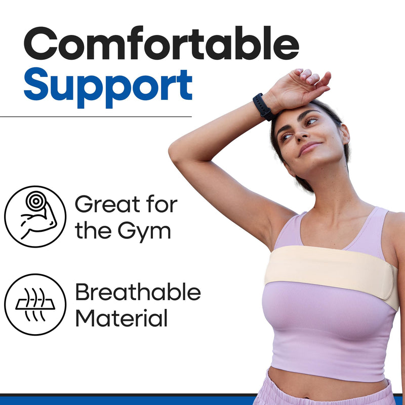 [Australia] - Post Op Breast Augmentation Band | Breast Implant Chest Brace For Women | Compression Wrap Post Surgery Bra Belt | No Bounce Stabilizer Strap | Sport Bra Alternative For Running Working Out (Fits Most) Beige 