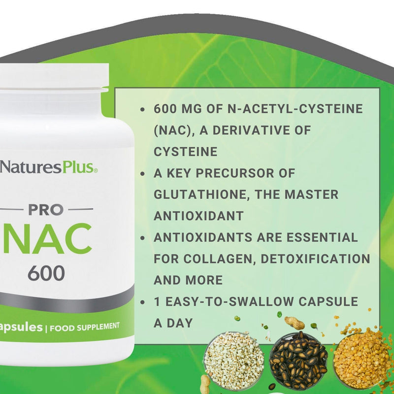 NaturesPlus PRO NAC 600 mg - High Strength N Acetyl Cysteine Supplement, Easy to Swallow, One a Day - Vegetarian, Gluten Free - 60 Capsules 60 count (Pack of 1)