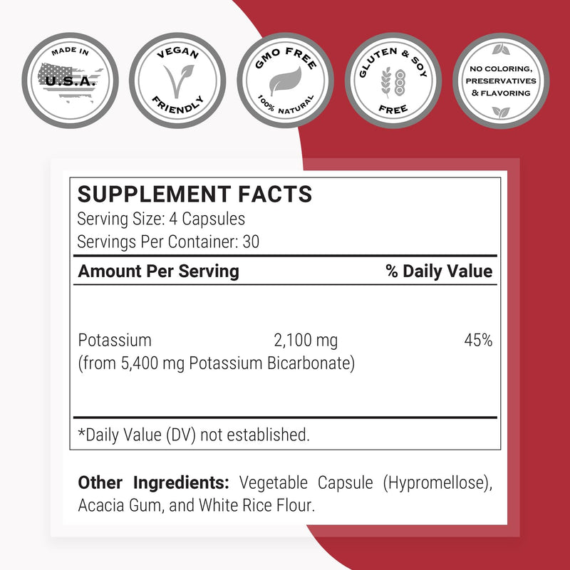 [Australia] - Supersmart - Potassium Bicarbonate 5400mg per Day (High Dose) - Electrolyte Mineral - Acid-Base Balance pH - Heart, Muscle & Nerve Health | Non-GMO & Gluten Free - 120 Vegetarian Capsules 1 Count (Pack of 120) 