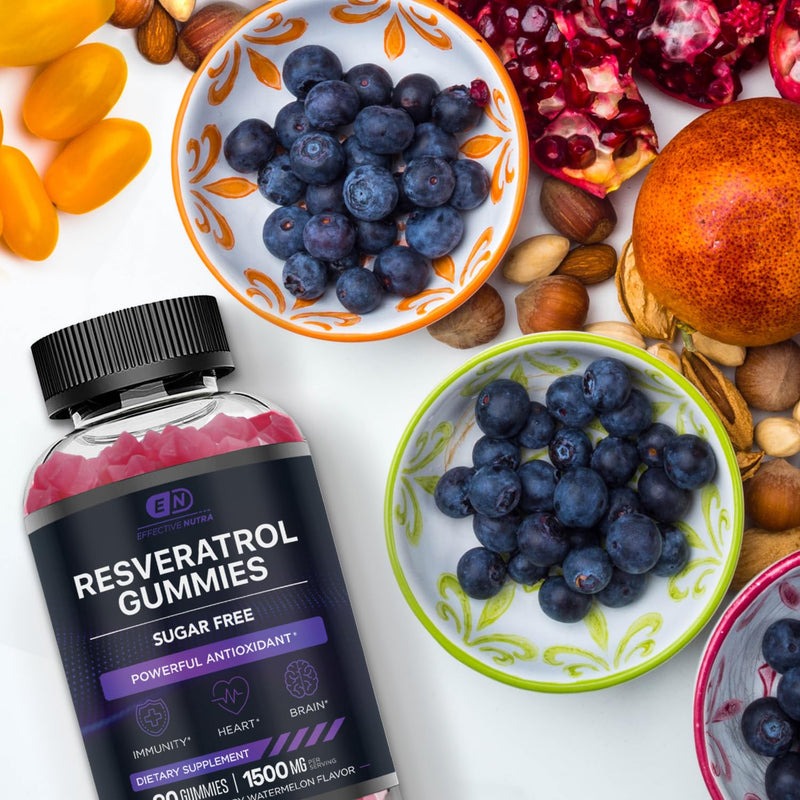 [Australia] - Resveratrol Gummies 1500mg - Sugar Free Resveratrol Supplement for Antioxidant Support, Immunity, Heart Health, Brain Function - Natural Raspberry Watermelon Flavor (90 Count) 