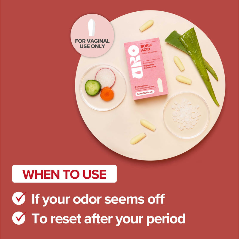 [Australia] - O Positiv URO Boric Acid Vaginal Suppository ‚Äì with Lactic Acid, and Aloe for Fast Relief and Vaginal Odor Control ‚Äì Vegan, Free from Parabens, Dyes, and Fragrances ‚Äì 12 Count (Pack of 1) 