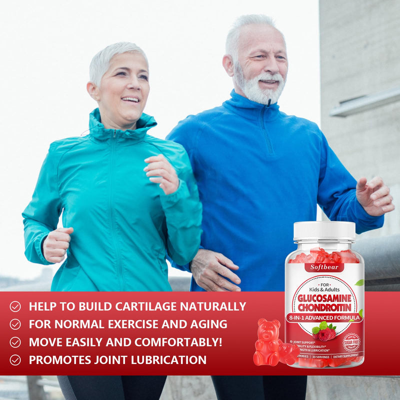 [Australia] - Glucosamine Chondroitin Gummies Sugar Free, Extra Strength Glucosamine Chondroitin Supplement for Natural Joint Support, Raspberry Flavored 60 Count 60 Count (Pack of 1) 