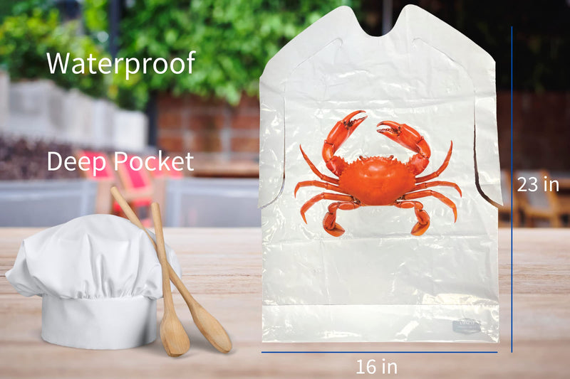 [Australia] - Crab Bib & Wet Wipe Bundle- 25 Disposable Bibs and 25 Moist Towelettes for Crawfish Boil, Seafood Fest, or Home Dinner Party White/Red 