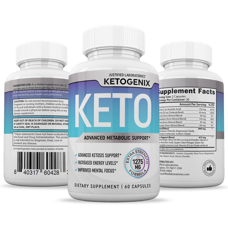 [Australia] - Ketogenix Keto Pills 1275MG New & Improved Formula Contains Apple Cider Vinegar Extra Virgin Olive Oil Powder Green Tea Leaf 60 Capsules 60 Count (Pack of 1) 