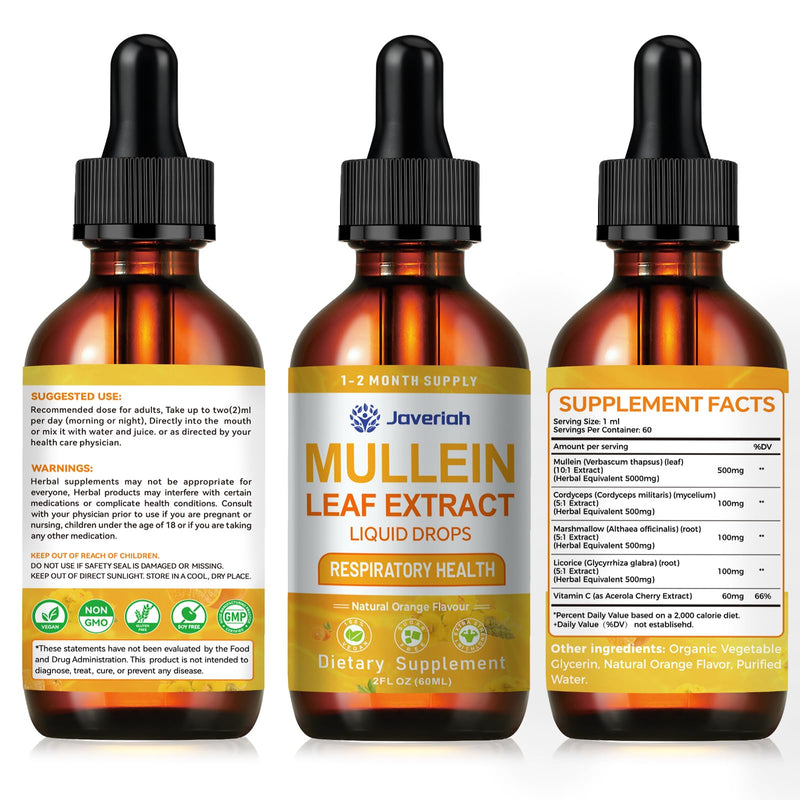 [Australia] - Mullein Drops for Lungs Cleanse - Cordyceps, Marshmallow Root & Licorice Root Extract, Respiratory Herbal Supplement with Mullein Leaf Extract for Immune Support & Bronchial Cleanse, 2 Fl Oz 1 Pack 