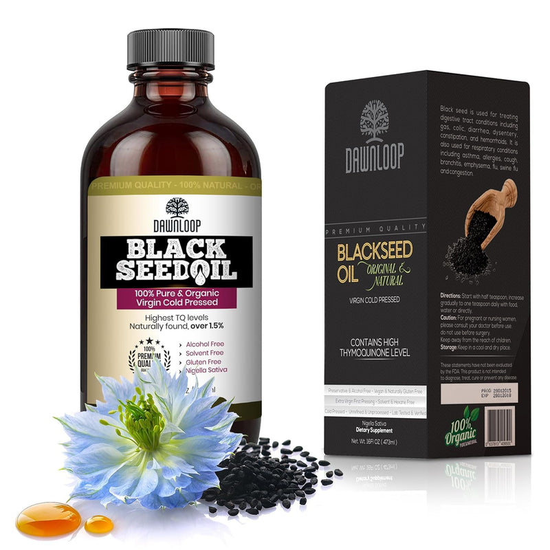 [Australia] - DAWNLOOP Black Seed Oil Organic Cold Pressed 4oz - 100% Pure High Thymoquinone Nigella Sativa, Black Cumin Oil for Immune Support, Brain Function, Digestion, Joint Mobility, Gluten Free, Non GMO 1 Count (Pack of 1) 