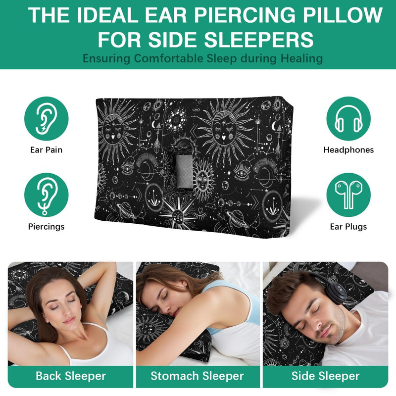 [Australia] - Ear Piercing Pillow for Side Sleepers,Rectangle Design with Big Hole for Ear Protection & Pain Relief,Soft & Breathable,Washable Cover (22x13x4 inches) Black 22"*13"*4" 