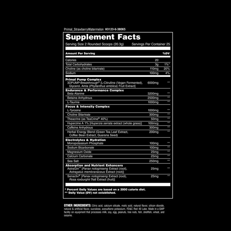 [Australia] - Animal Primal Muscle Hydration + Preworkout Powder ‚Äì Contains Beta Alanine, 3DPump, Caffeine & Electrolytes ‚Äì Improves Energy, Focus, Endurance & Absorption ‚Äì Strawberry Watermelon Flavor, 17.9 oz 25 Servings (Pack of 1) 