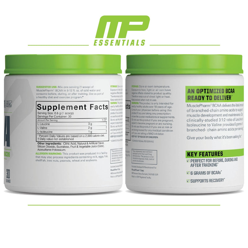 [Australia] - MusclePharm Essentials BCAA Powder, Pre & Post Workout Recovery Drink, Supports Muscle Recovery & Energy, Essential Amino Acids, 30 Serv, Fruit Punch 