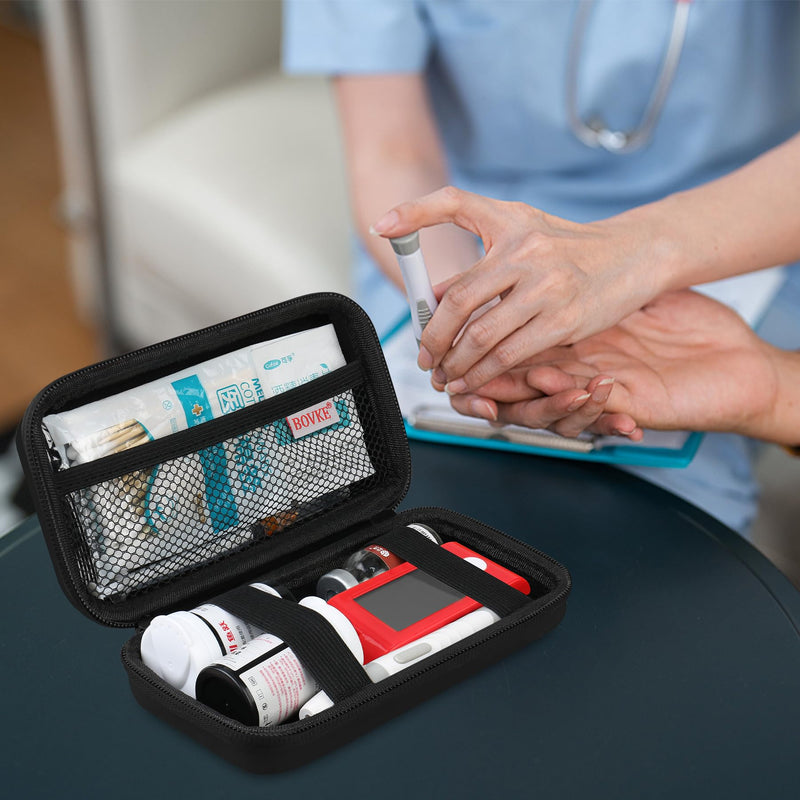 [Australia] - BOVKE Diabetes Supplies Travel Case, Storage Bag for Diabetes Test Kit, Blood Glucose Meters, Test Strips, Medicines, Lancets, Needles, Syringes and Other Diabetes Supplies, Black + Black Black + Black 