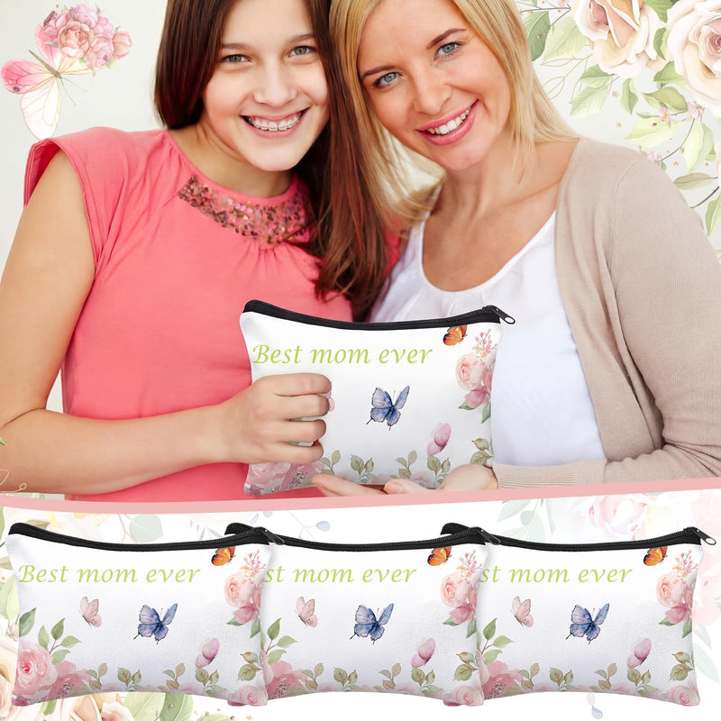 30 Pcs Best Mom Ever Makeup Bags Gifts for Women Bulk Church Gifts for Mama Cosmetic Bags Expecting Mom Essentials Pouch Thank You Mommy Cosmetic Travel Pouch (Flower Butterfly) 30 Flower Butterfly