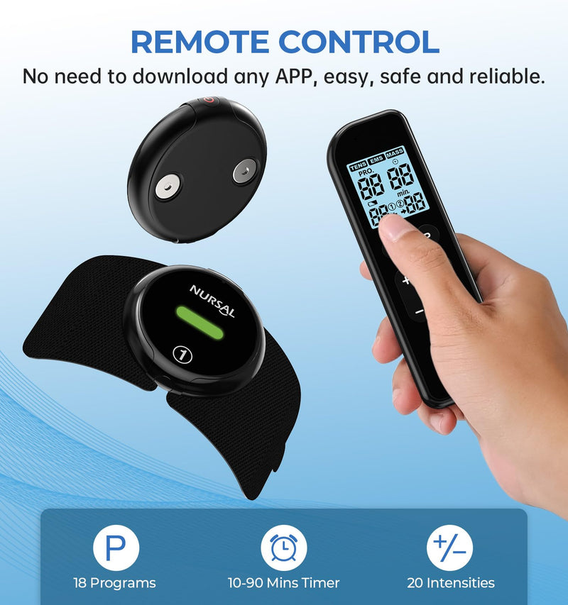 [Australia] - NURSAL Wireless TENS Unit Muscle Stimulator, Dual Host TENS EMS Machine for Pain Relief, 18 Modes 20 Intensity Remote Control Pulse Physical Electrotherapy for Back Shoulder Pain (2 Pads) Black 