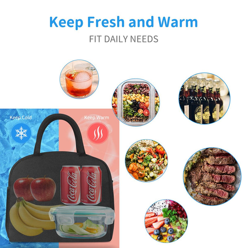 [Australia] - DALINDA Lunch Bag Lunch Box for Women Men Reusable Insulated Lunch Tote Bag,Leakproof Thermal Cooler Sack Food Handbags Case High Capacity forTravel Work School Picnic- Black 