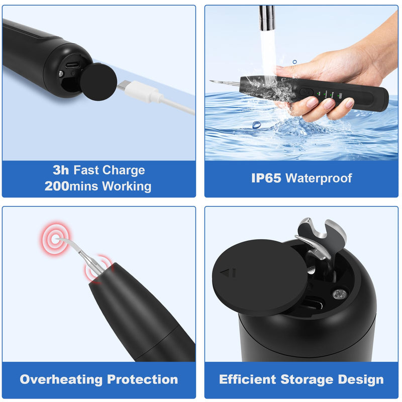 [Australia] - Dog Tooth Brushing Kit, Dog Teeth Cleaning Kit with Led Light, 3 Modes Dogs Plaque and Tartar Remover, Rare Pet Canident - Sonic Tooth Cleaner for Doggies and Cats, Obsidian 