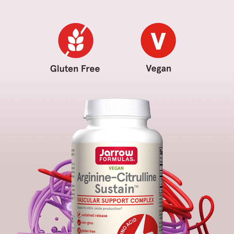 [Australia] - Jarrow Formulas Arginine-Citrulline Sustain, Dietary Supplement, Vascular Support Complex for Nitric Oxide Production and Cardiovascular Health, 120 Tablets, 60 Day Supply Unflavored 120 Count (Pack of 1) 