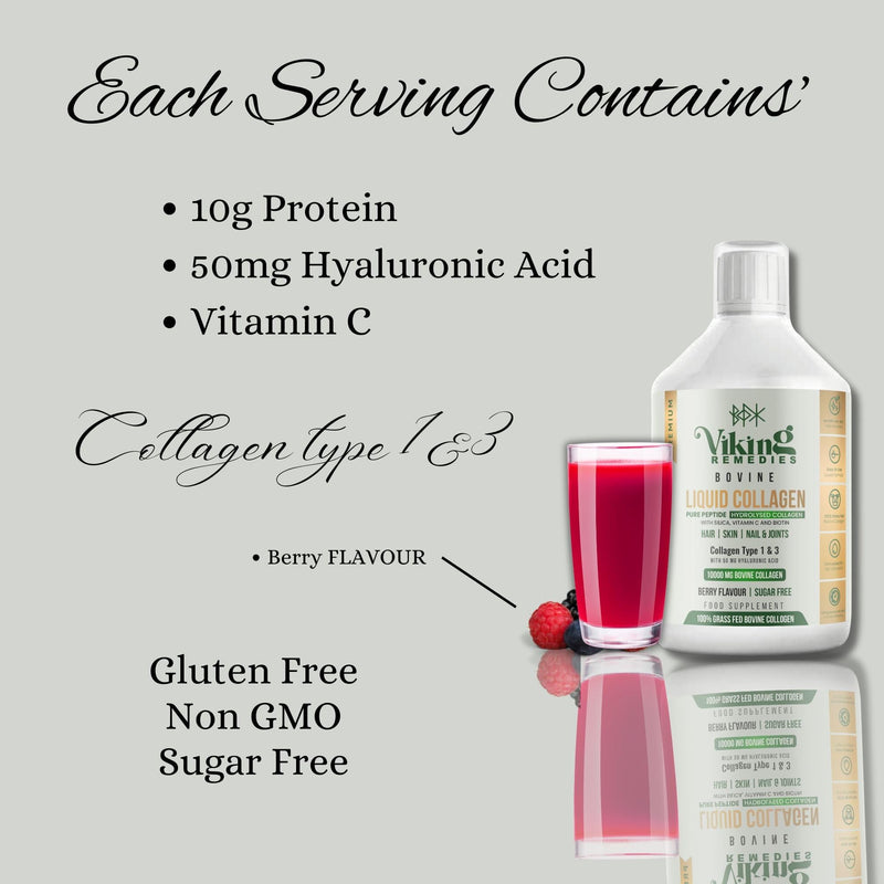 Bovine Collagen Liquid 10,000mg – Type I & III Hydrolysed Collagen – 500ml – Grass-Fed, Sugar-Free, Tasteless – Skin, Joint & Bone Support – Made in Sweden