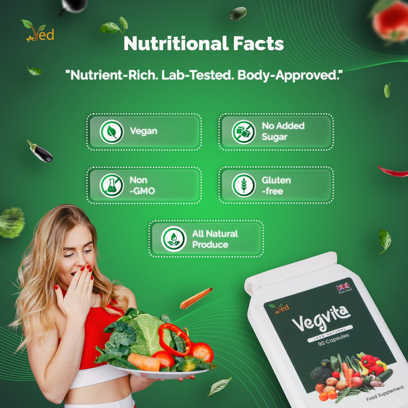 VED Balance of Veggies Supplements, Fresh Superfood Formula with Vitamins and Minerals from Vegetables, 90 Vegan Capsules (Pack of 1)