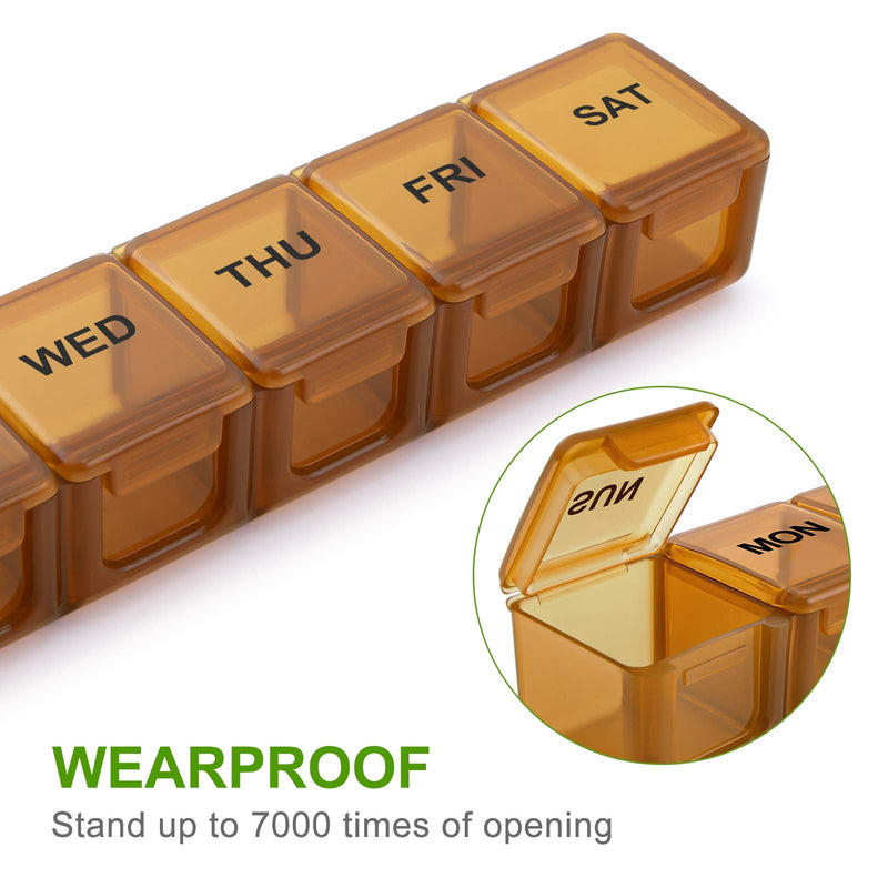 BUG HULL Weekly Pill Organizer Large 2 Packs, Extra Large Travel Pill Organizers, Pill Box 7 Day, Travel Pill Case, Medicine Pill Organizer for Vitamins, Supplements and Medications (Brown+White) Brown + White