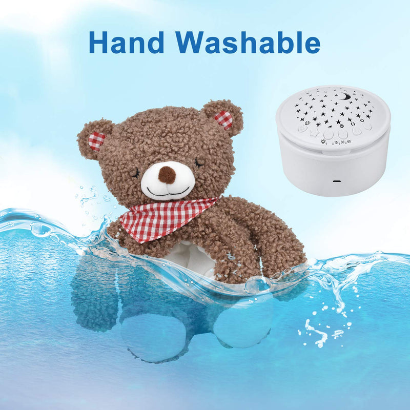 [Australia] - Baby Sleep Soother, White Noise Rechargeable Baby Projector Night Light, Portable Sound Machine with 18 Soothing Sounds, Plush Toy Gifts Bear for Infants with Cry Sensor 