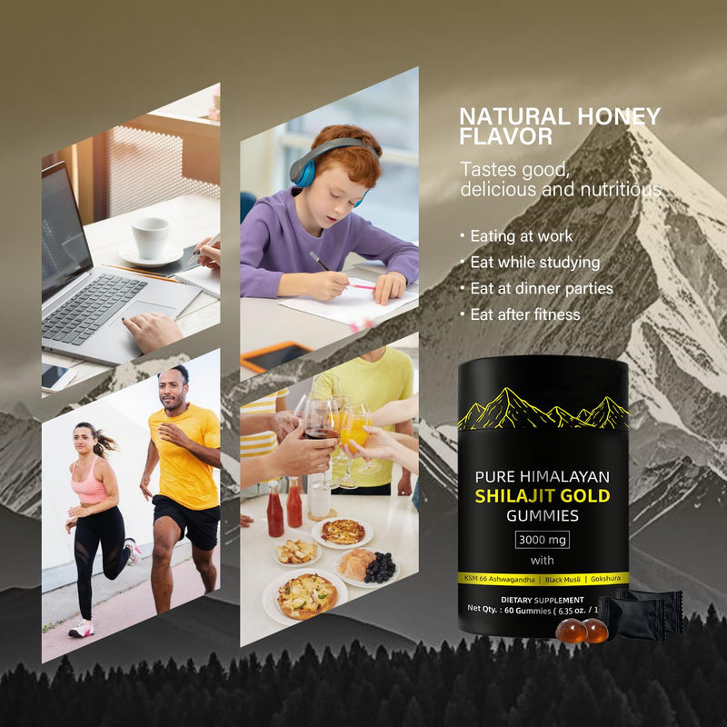 Shilajit Gummies for Man, Gold Seal Pure & Natural Himalayan Shilajit Enriched with Acid Fulvic, Essential Minerals, 85+ Trace Elements to Boost & Immune Support, Energy Gummies, 60 Capsules