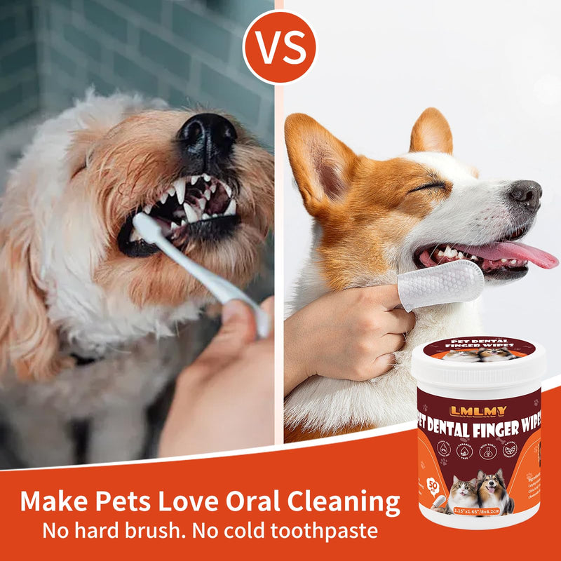 [Australia] - Dog Dental Wipes - Tooth Brushing Kit for Cats & Dogs - Dog Toothbrush Finger Dental Wipes to Remove Plaque & Tartar,Effective Teeth Cleaner (50PCS) 4.2 Ounces 