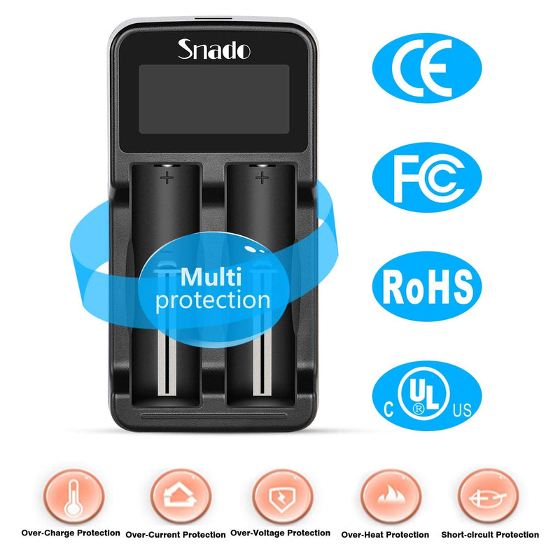 [Australia] - Intelligent Charger, Snado LCD Display Universal Smart Charger for Rechargeable Li-ion Batteries 18650 18490 18350 17670 17500 16340 14500, Ni-MH/Ni-Cd A AA AAA Batteries (2 Slots) 