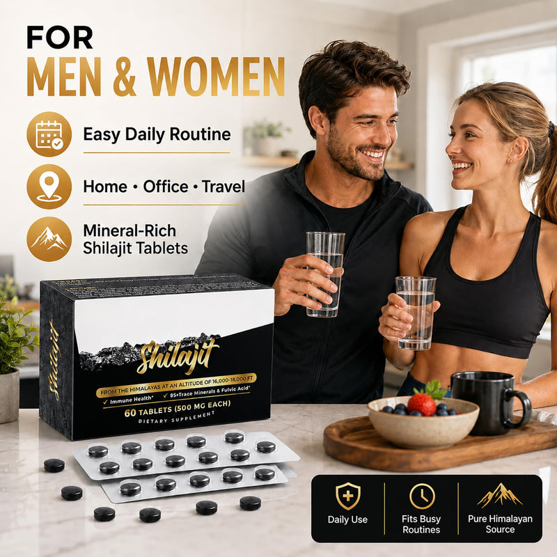 Shilajit Tablets 30000mg, Himalayan Shilajit Supplement with Fulvic & Humic Acid, 85+ Trace Minerals, Easy-Swallow Tablets, Caffeine-Free Daily Mineral Supplement for Men and Women