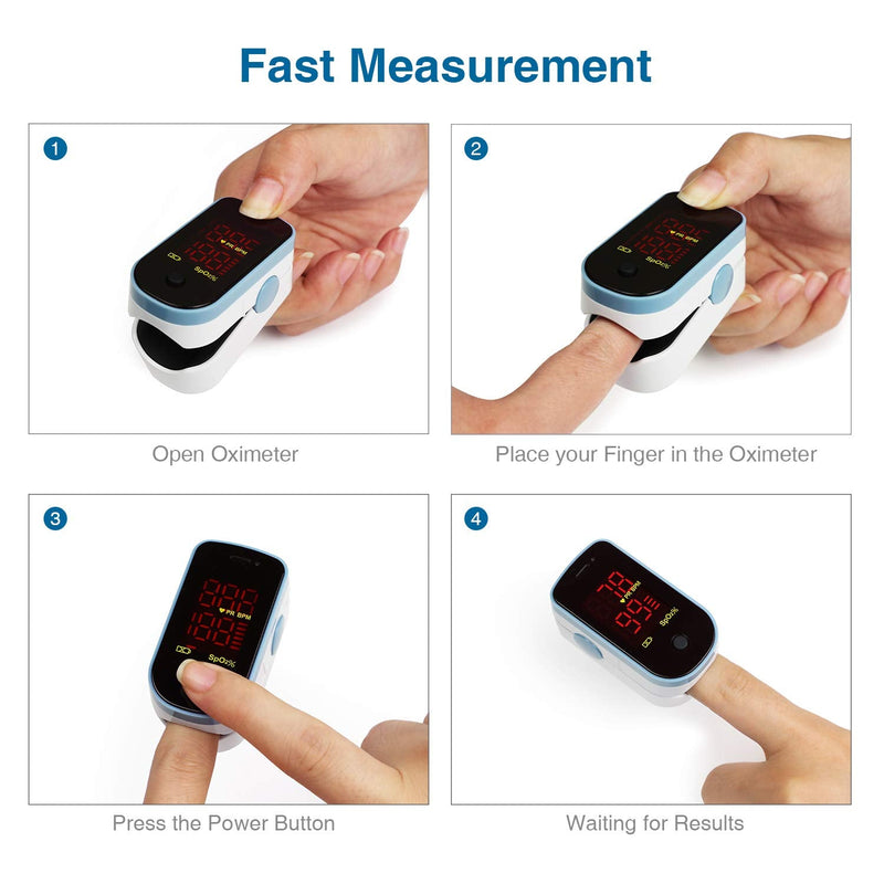 CHOICEMMED Finger Pulse Oximeter - Blue Blood Oxygen Monitor with Batteries - Portable O2 Saturation Sensor in Carry Pouch