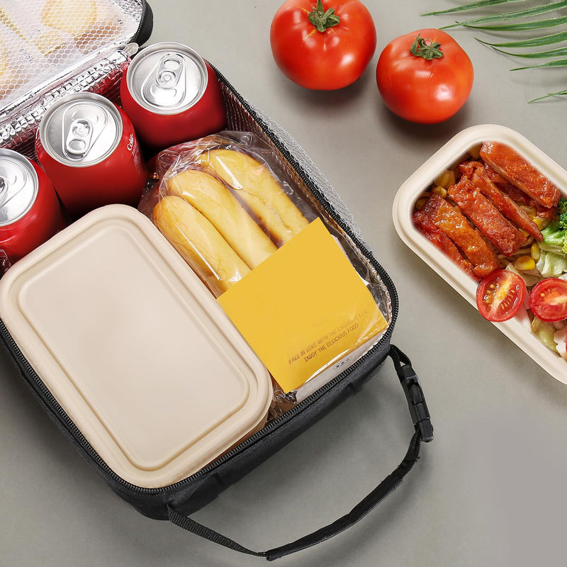 [Australia] - Lunch box Lunch bag for men women Large capacity Lunchbox Reusable Lunch bags Insulated Lunch bag Lunch box cooler (Black) Black 