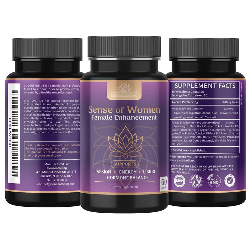 [Australia] - Sense of Women Natural Female Enhancement Pills | Female Libido Booster for Women to Increase Mood, Energy and Hormone Balance | Horny Goat Weed Maca Root Extract 60 Veggie Capsules 