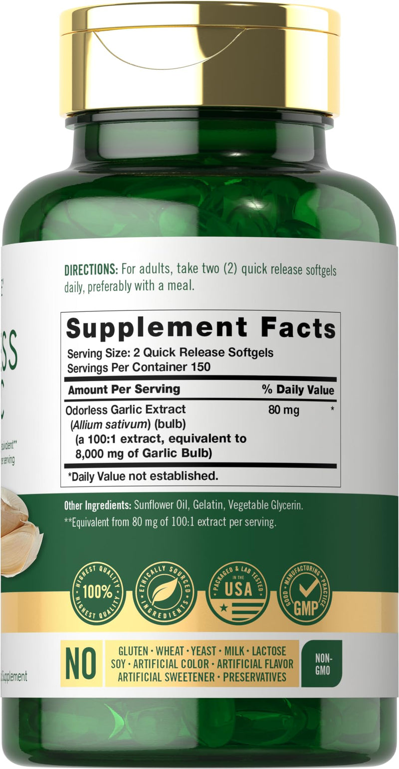 [Australia] - Carlyle Odorless Garlic Softgels 8000 mg | 300 Count | High Potency Formula | Non-GMO and Soy Free 