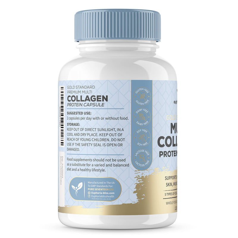 High Strength Multi Collagen 1400MG Tablets with Turmeric & Kelp, Skin, Hair, Nails & Joints, with Hyaluronic Acid, Blueberry, Biotin, Vitamin C, E, B2, B7 Minerals, Hydrolysed Type 1 90 Capsule