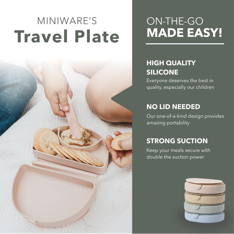 [Australia] - Miniware Silifold - Silicone Baby Plate - Foldable Toddler Travel Essential to Promote Self-Feeding - Food Grade Silicone Toddler Plates & Baby Plates With Suction - BPA Free Baby Essentials - Pink Pink Salt 