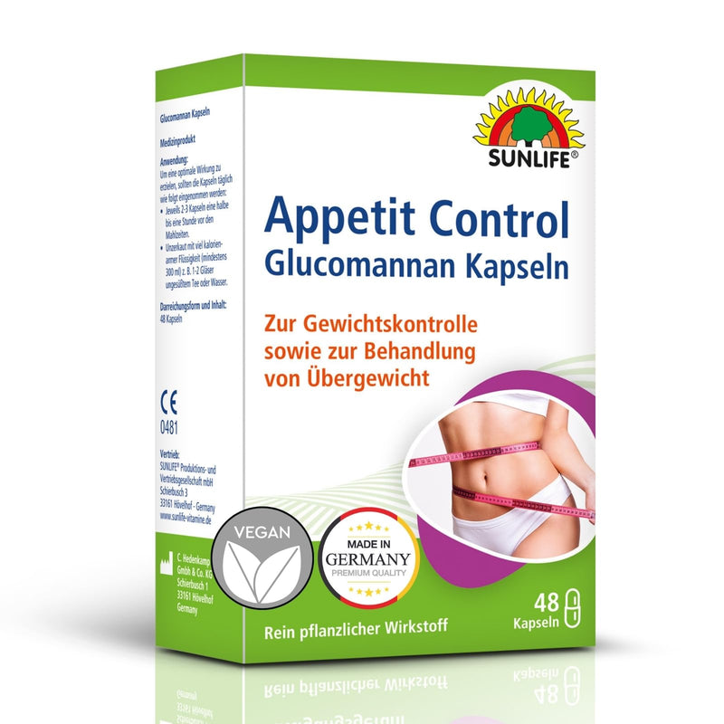 [Australia] - SUNLIFE Apetit Control capsules - 1 x 48 pieces - high-quality 400 mg glucomannan capsules - swelling appetite suppressant capsules - purely herbal dietary supplement without preservatives 