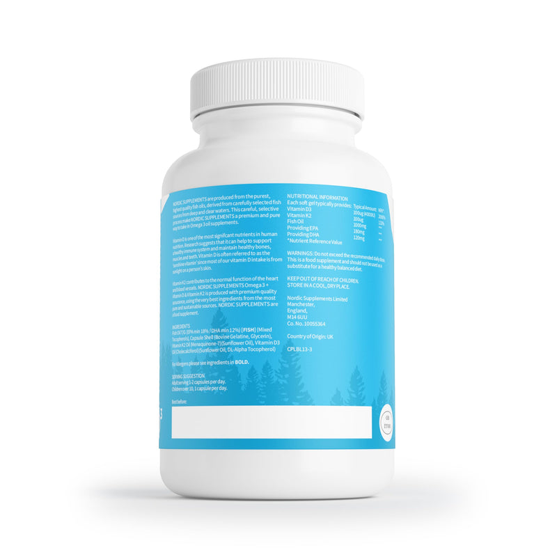 Nordic Supplements® Omega 3 Fish Oil 1000mg with Vitamin D3 4000IU & K2 MK-7 100µg – High Strength Triple Formula for Heart, Brain, Vision, Immune & Bone Health – 60 Capsules – Burp-Free & Ultra-Pure