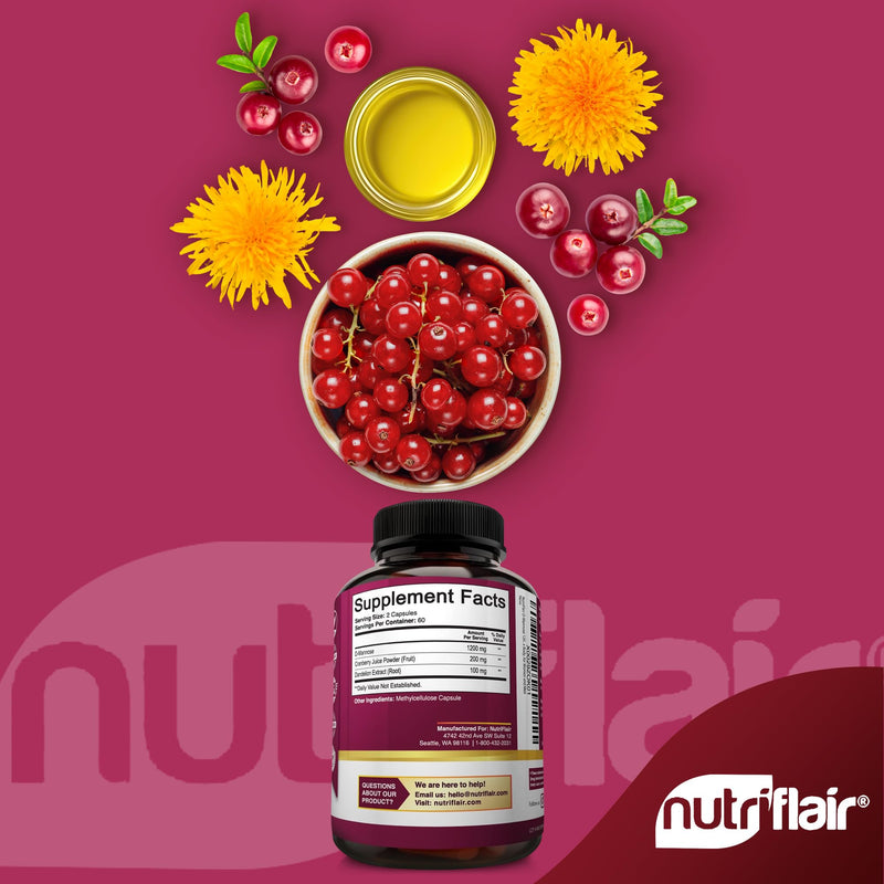 [Australia] - NutriFlair D-Mannose 1500mg, 120 Capsules - with Cranberry and Dandelion Extract - Natural Urinary Tract Health UTI Support - Best D Mannose Powder - Flush Impurities, Detox Body, for Women and Men 