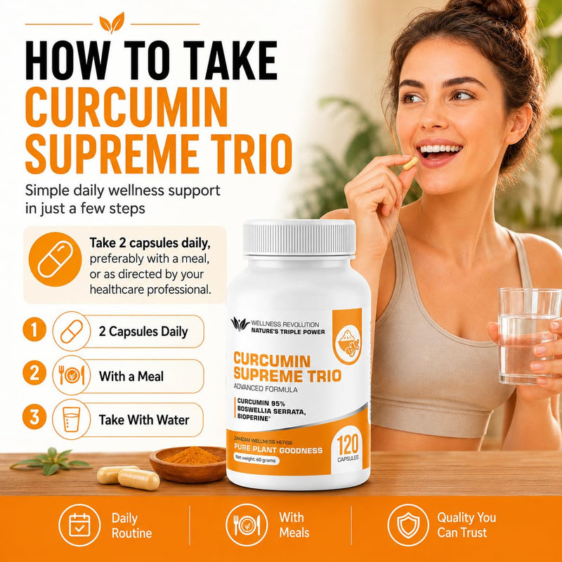 Curcumin Supreme Trio with 95% Curcumin, Boswellia Serrata & BioPerine® | Natural Joint, Mobility & Immune Support | Anti-Inflammatory Turmeric Supplement | 120 Vegan Capsules