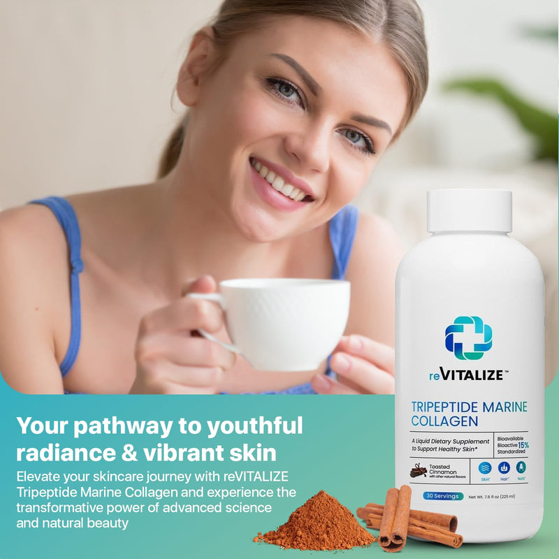Liquid Collagen for Women and Men - 1000mg Hydrolyzed Peptides with 15% Tripeptides | Fast-Absorbing Anti-Aging Formula for Skin Renewal, Hair Growth and Joint Support | 30-Day Supply Cinnamon Flavor