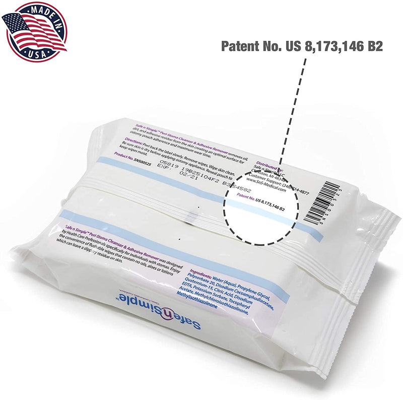 [Australia] - Safe n' Simple Adhesive Remover Wipes, Large, Pack of 50 Wipes (1-Pack) 