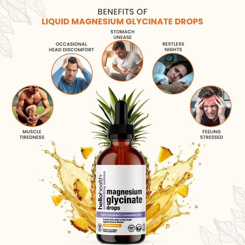 Magnesium Glycinate Liquid Drops Supplement for Women, | Men & Kids – magnesio Bisglycinate 100 mg for Natural Calm, Muscle Recovery – Liquid Vitamins (30 Days) Pineapple Flavour Adult Pineapple