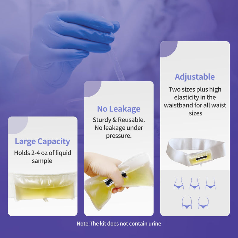 Urine Test Complete Kit – Concealed Urine Belt with 4oz Capacity Urine Sample Bag,Urine Test for Home with Thermometer Stickers and Silicone Funnel (Large)