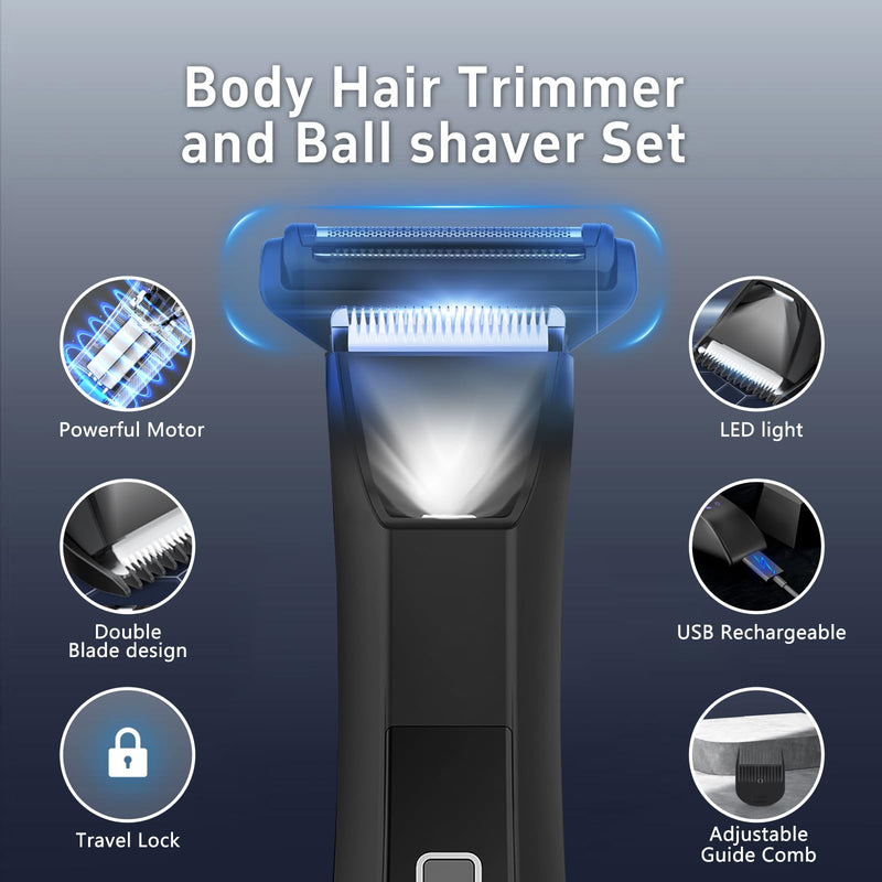[Australia] - Body Trimmer for Men, Groin & Body Hair Trimmer, Ball Foil Shaver, Nose Hair Clippers, 3 in 1 Men's Waterproof Wet/Dry Groomer with Travel Case &Travel Lock, LED Display, Black 