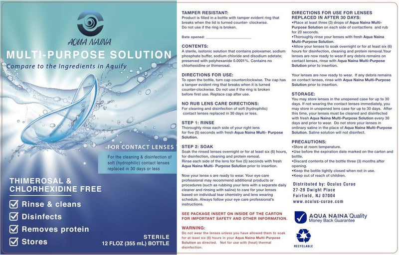 [Australia] - Aqua Naina 12 Fl Oz (Pack of 2) | Contact Lens Solution | Cleaning and Disinfecting Multi-Purpose Contact Solution | Convenient Everyday Lens Hygiene and Eye Care 
