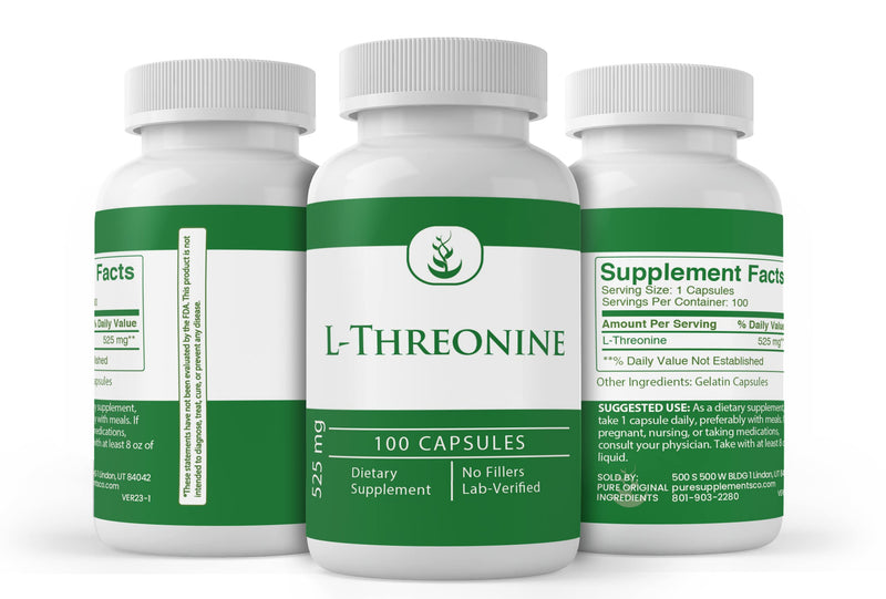 PURE ORIGINAL INGREDIENTS L-Threonine Capsules, (100 Capsules) Always Pure, No Additives Or Fillers, Lab Verified 100 Count (Pack of 1)