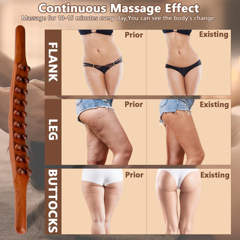 [Australia] - Guasha Wood Stick Massage Tool,20 Beads Wood Massage Roller Stick,Lymphatic Drainage Massager for Body Shaping,Gua Sha Tools for Back Leg 20Beads Brown 