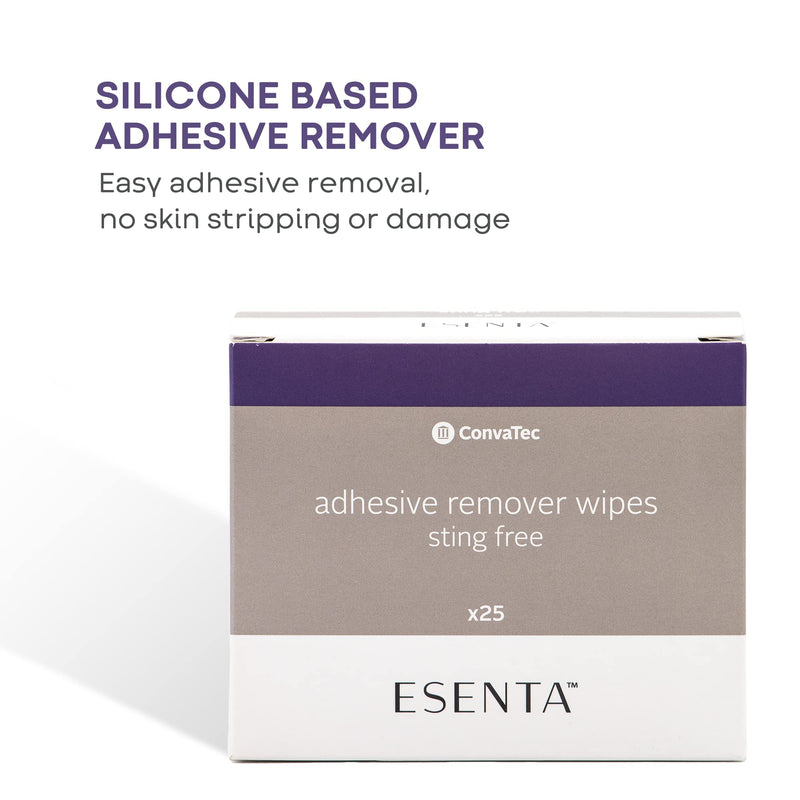 [Australia] - ConvaTec ESENTA Adhesive Remover Wipes for Around Stomas and Wounds, Sting Free, Alcohol Free, 25ct Box (Pack of 1) 25 Count (Pack of 1) 