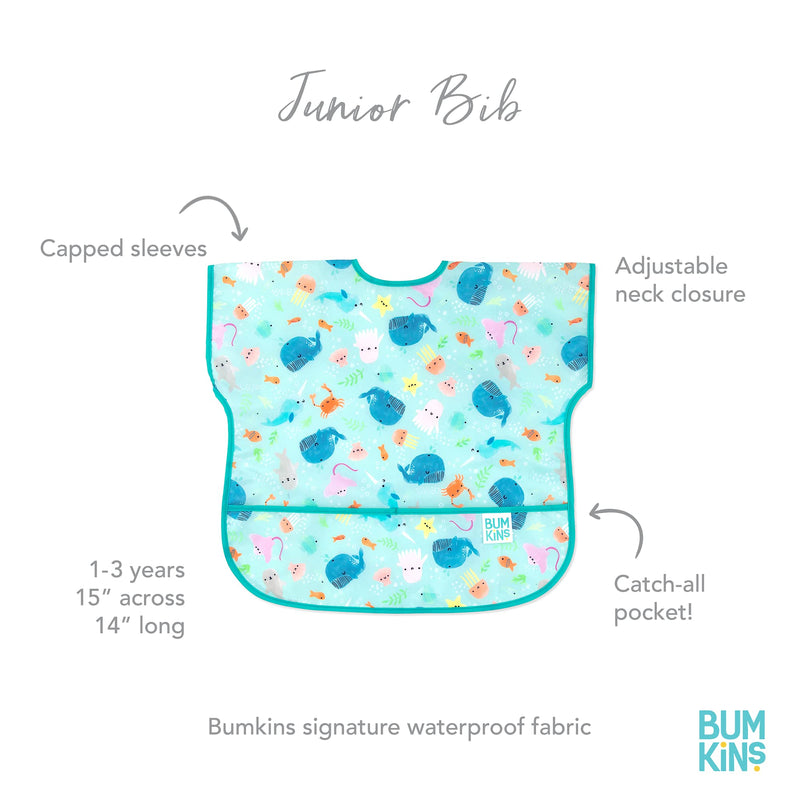 [Australia] - Bumkins Bibs, Baby and Toddler Bibs, Bibs for Girls and Boys, Large for 1-3 Years, Short Sleeve Waterproof Bib for Kids Bumkins C3 Ocean Life 