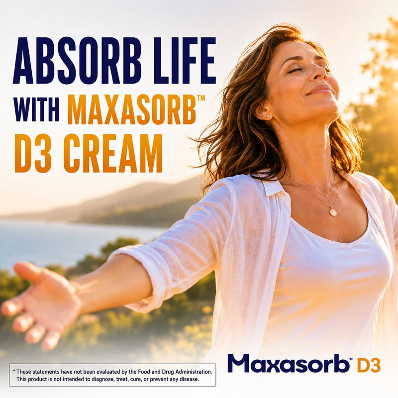 Vita Sciences Maxasorb Vitamin D3 Cream 1,000 IU, Topical Formula - 1.7 Oz | Delivers 1,000 IU of Topical Vitamin D3 Cream Per Pump - Fast-absorbing, Non-Greasy, Paraben-Free Daily Skin Moisturizer. 1.7 Fl Oz (Pack of 1)